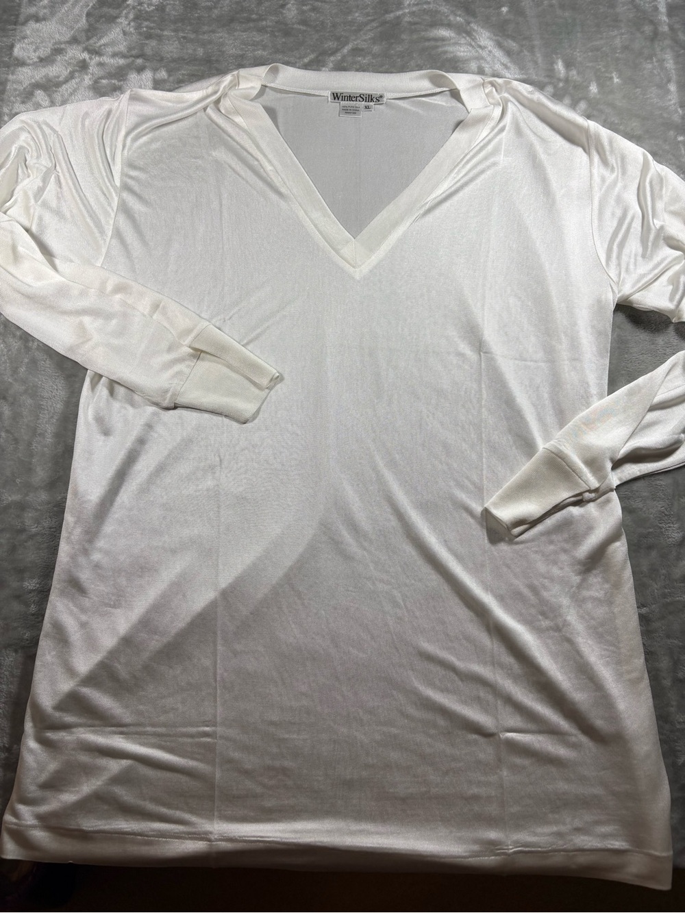 WinterSilks 100% Silk Midweight V-Neck Long Sleeve Top XL New
